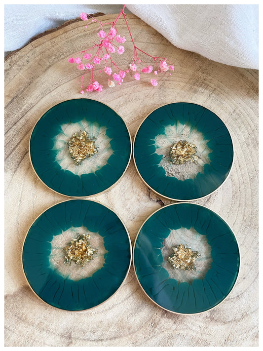 Small Forest Green & Gold Flakes Coasters