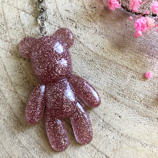 Pink Glitter Teddy Bear Keychain