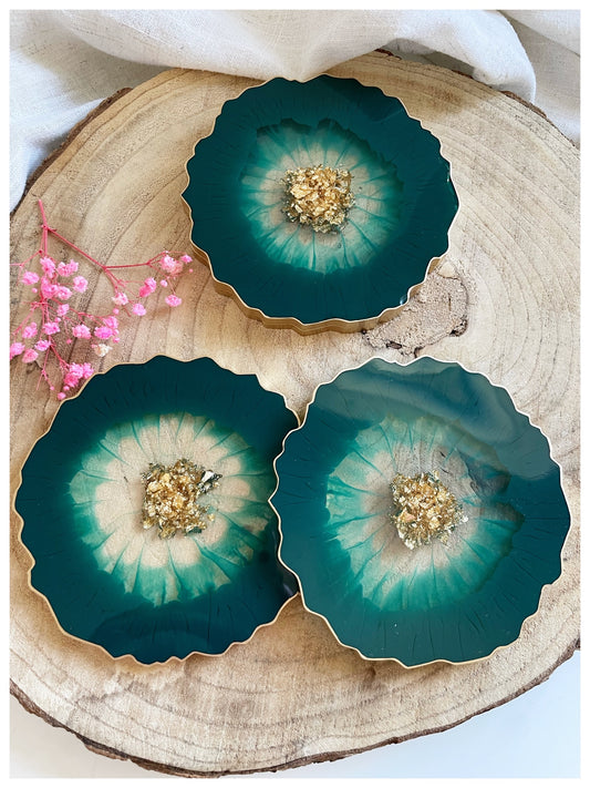 Forest Green & Gold Flakes Coasters