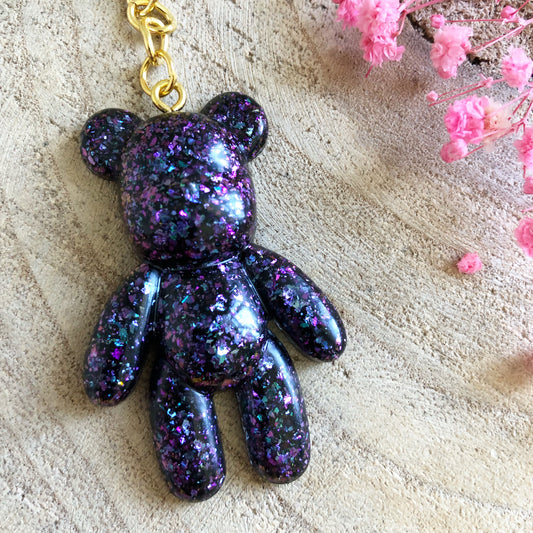 Purple Flakes Teddy Bear Keychain