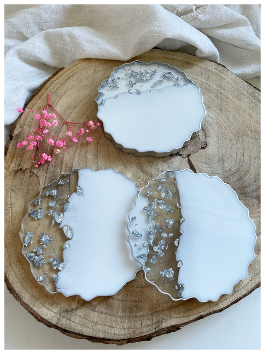 White & Silver Flakes Coasters - Model 2