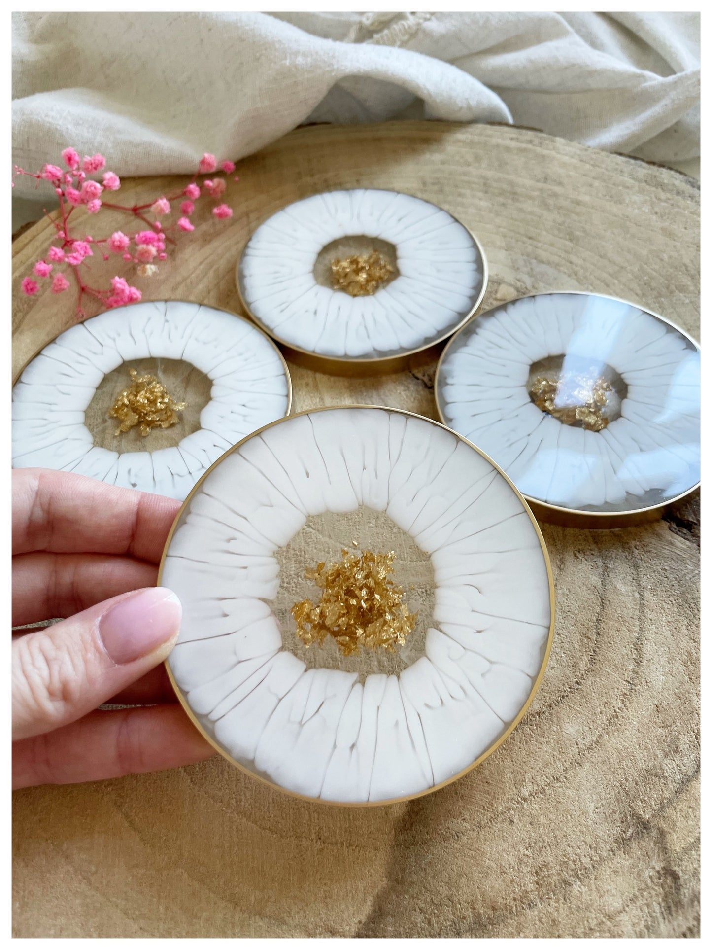 Small White & Gold Flakes Coasters