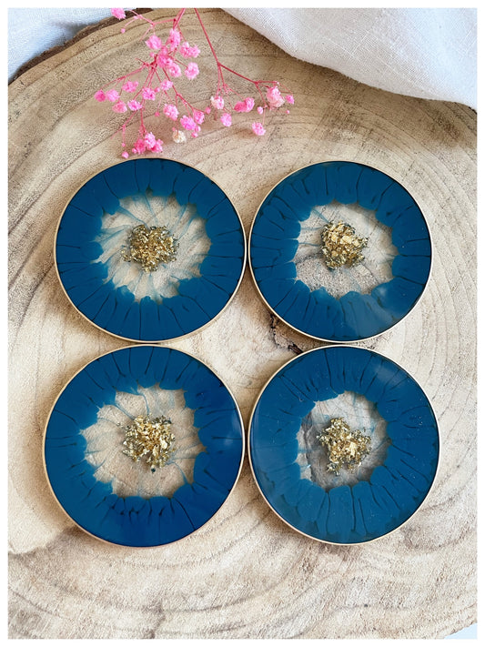 Small Deep Sea Blue & Gold Flakes Coasters