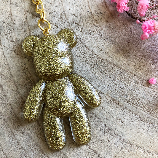 Gold Glitter Teddy Bear Keychain