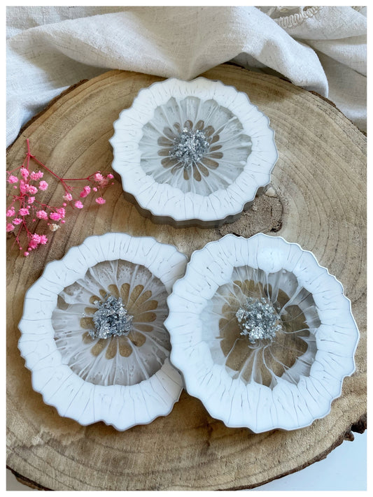 White & Silver Flakes Coasters - Model 1