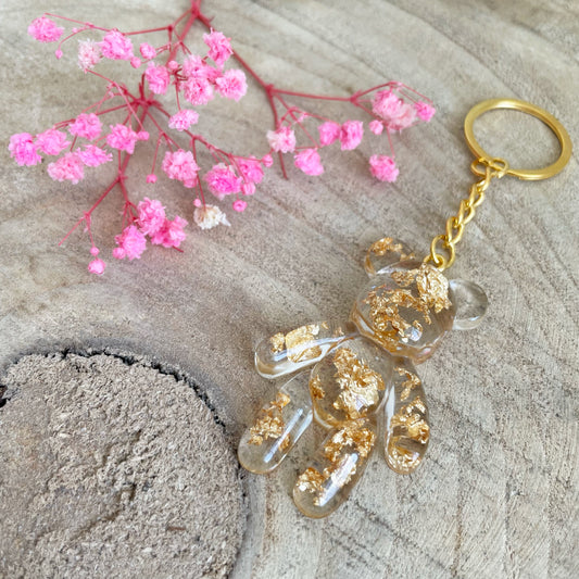 Clear & Gold Flakes Teddy Bear Keychain
