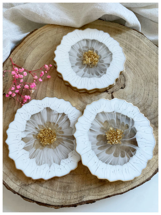 White & Gold Flakes Coasters - Model 1