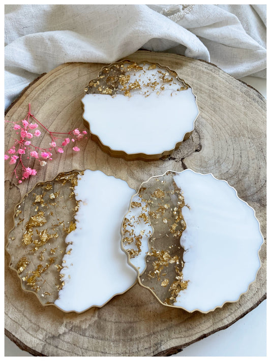 White & Gold Flakes Coasters - Model 2