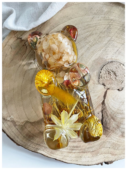 Large Teddy Bear - Yellow Dried Flowers