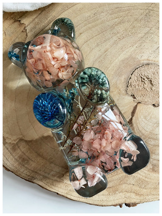 Large Teddy Bear - Blue & Pink Dried Flowers