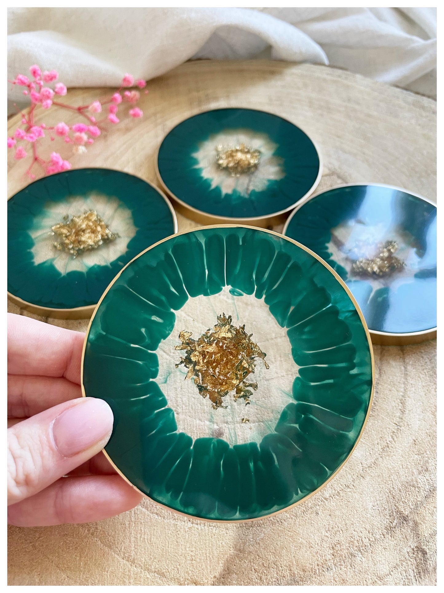 Small Forest Green & Gold Flakes Coasters