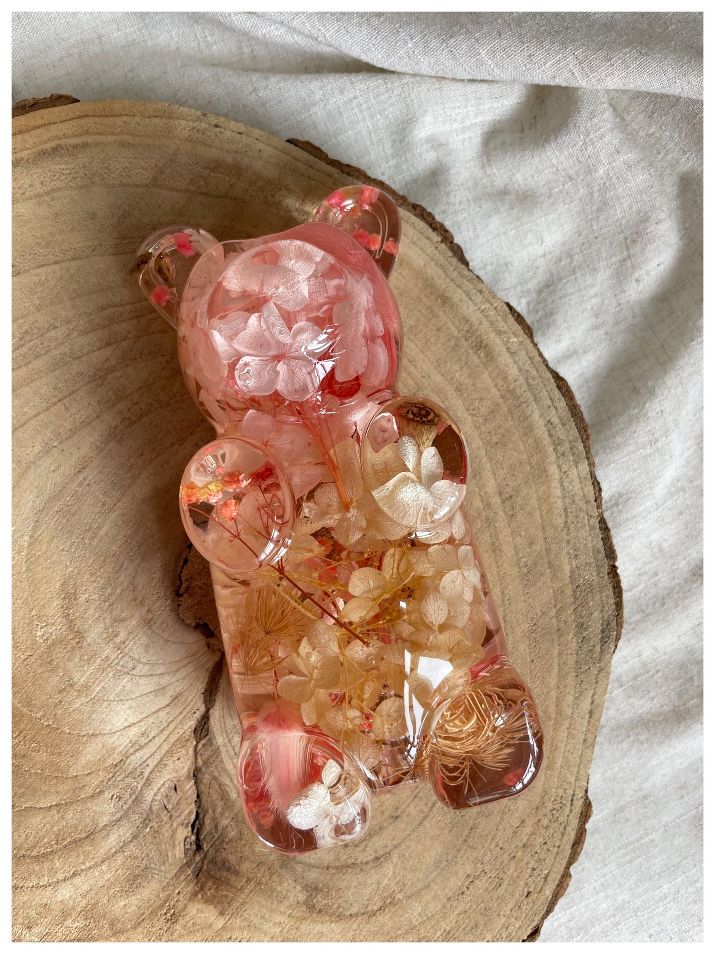 Large Teddy Bear - Pink Dried Flowers
