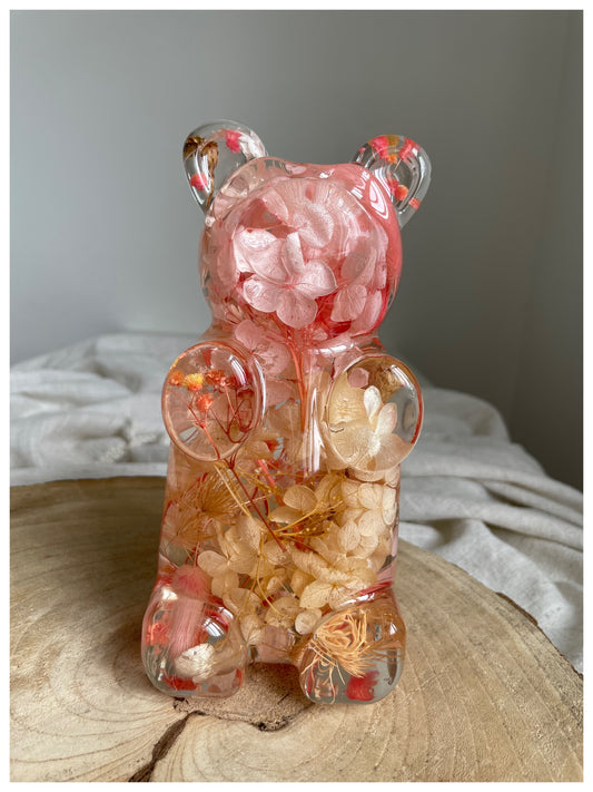 Large Teddy Bear - Pink Dried Flowers