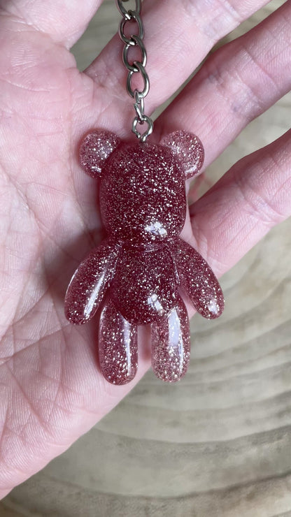 Pink Glitter Teddy Bear Keychain